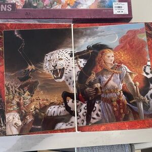 Epic Fantasy Puzzle with Fierce Leopard and Warrior